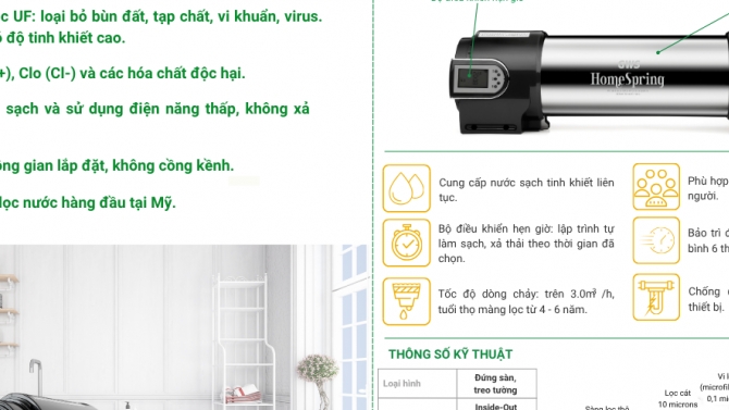 Sản phẩm hệ thống lọc nước đầu nguồn HomeSpring theo c&ocirc;ng nghệ UF