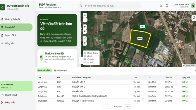 Hệ thống Tu&acirc;n thủ EUDR &mdash; Bản đồ GIS & Polygon