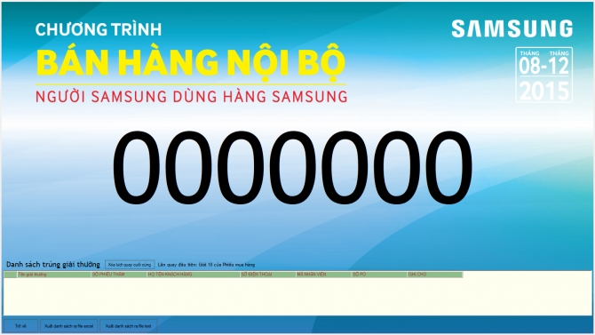 Thiết kế phần mềm quay số tr&uacute;ng thưởng cho Samsung việt nam