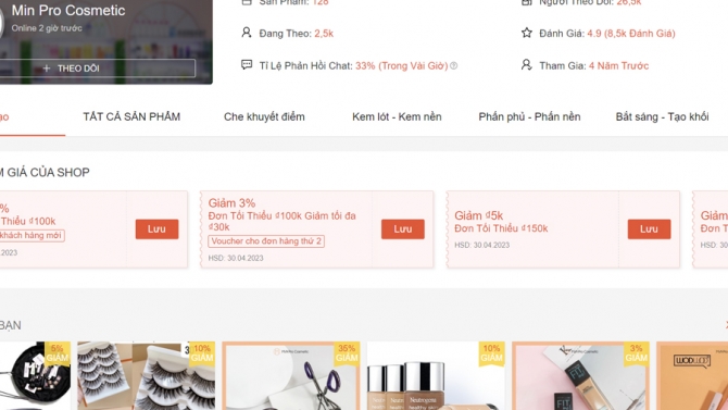 Vận h&agrave;nh gian h&agrave;ng Shopee Min Pro Cosmetic đạt 8,5K đ&aacute;nh gi&aacute; 5 sao