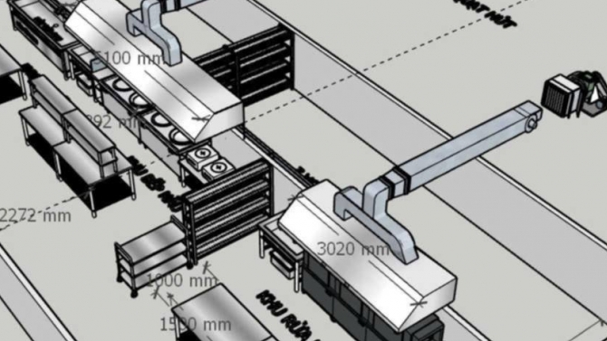 Vẽ layout autocad 2D v&agrave; Sketchup 3D bếp c&ocirc;ng nghiệp/ commercial kitchen design
