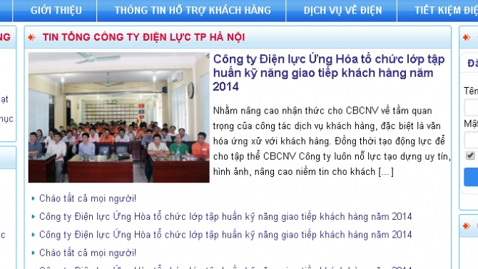 Website điện lực Thanh Oai - H&agrave; Nội
