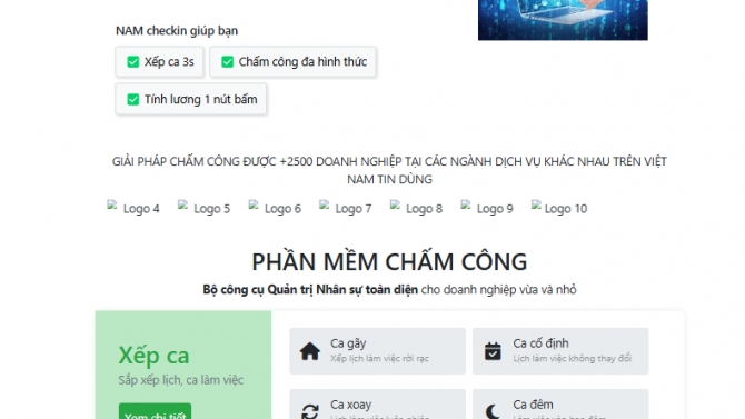 Website chấm c&ocirc;ng, xếp ca, t&iacute;nh lương