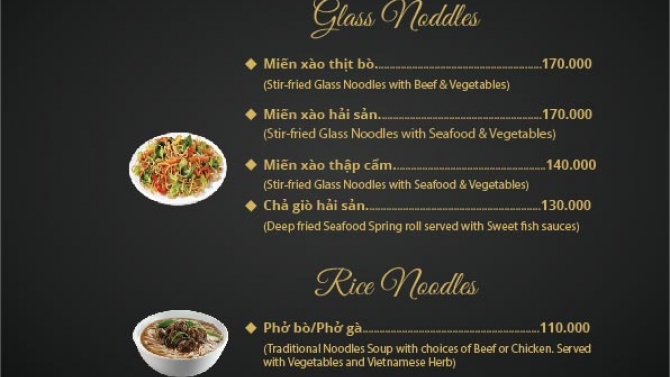 Menu thức ăn cho nh&agrave; h&agrave;ng Veranda