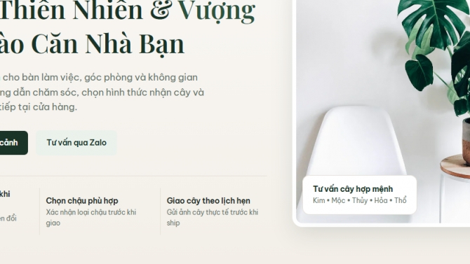 Website giới thiệu v&agrave; danh mục c&acirc;y cảnh Mộc Nhi&ecirc;n Garden
