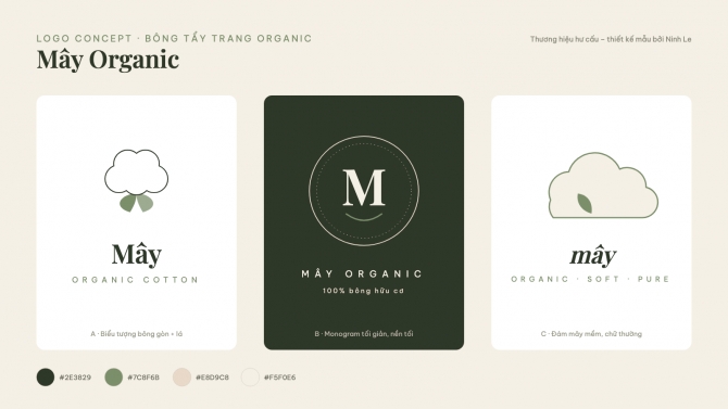 Logo & bao b&igrave; t&uacute;i zip b&ocirc;ng tẩy trang organic (concept M&acirc;y Organic)