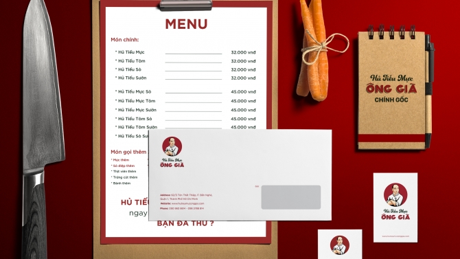 Thiết kế bộ nhận diện thương hiệu Hủ Tiếu Mực &Ocirc;ng GI&agrave;