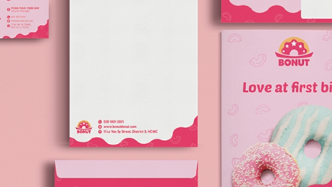 Bộ nhận diện thương hiệu tiệm b&aacute;nh donut