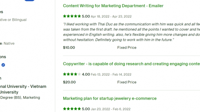 Upwork Customers Testimonial
