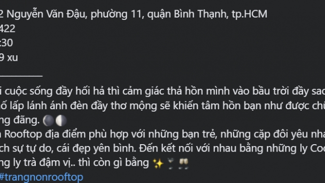 viết b&agrave;i review cho  qu&aacute;n Trăng Non rooftop