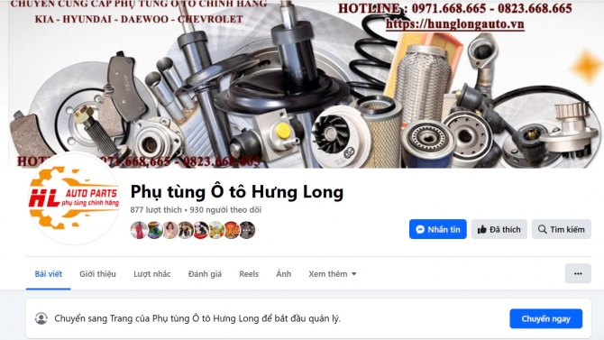 Quản l&yacute; Page Phụ T&ugrave;ng Hưng Long