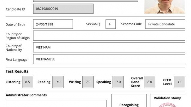 Bằng IELTS 8.0