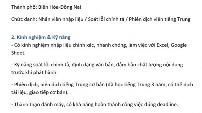 Nhập liệu tiếng Việt ch&iacute;nh x&aacute;c, nhanh ch&oacute;ng 	&bull;	Dịch thuật tiếng Trung - Việt chuy&ecirc;n ng&agrave;nh 	&bull;	So&aacute;t lỗi ch&iacute;nh tả, chuẩn h&oacute;a văn bản h&agrave;nh ch&iacute;nh