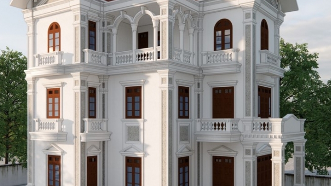 Thiết kế mẫu nh&agrave; biệt thự m&aacute;i th&aacute;i 3 tầng