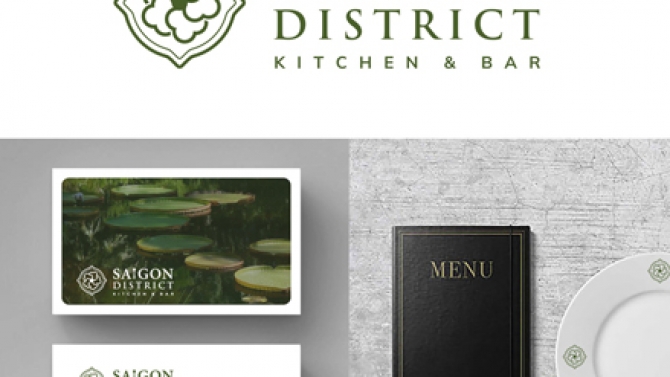 Thiết kế logo ấn phẩm Saigon District nh&agrave; h&agrave;ng