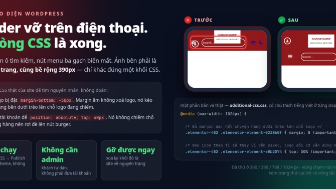 Sửa lỗi header đ&egrave; l&ecirc;n nhau tr&ecirc;n điện thoại &mdash; WordPress + Elementor