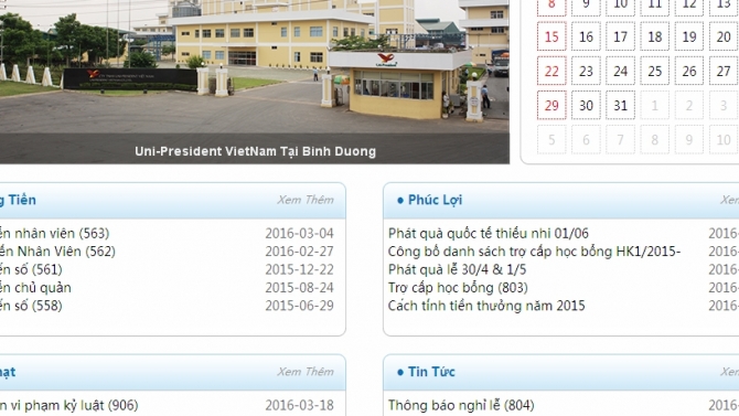 Website th&ocirc;ng tin nội bộ c&ocirc;ng ty Uni-President Việt Nam