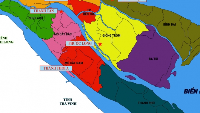 Bản đồ h&agrave;nh ch&iacute;nh tỉnh Bến Tre