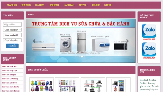 Website trung t&acirc;m bảo h&agrave;nh điện m&aacute;y H&agrave; Nội