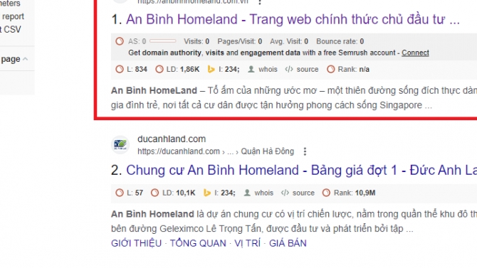 Dự &aacute;n SEO Chung cư An B&igrave;nh Homeland