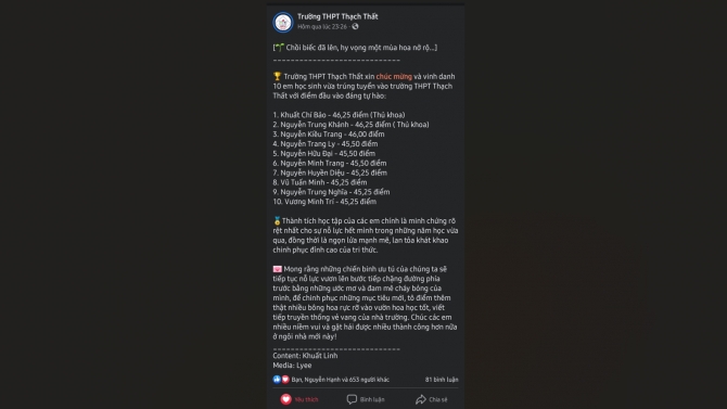 Viết b&agrave;i cho fanpage Trường THPT Thạch Thất, Đo&agrave;n Thanh i&ecirc;n Trường THPT Thạch