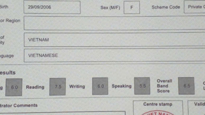 đạt học sinh giỏi 12 năm , chứng chỉ ielts 6.5