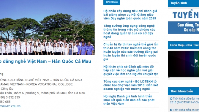 Trường Cao Đẳng Nghề Việt Nam - H&agrave;n Quốc C&agrave; Mau