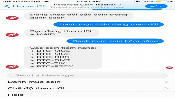 [Project c&aacute; nh&acirc;n] Chatbot theo d&otilde;i coin s&agrave;n Bittrex