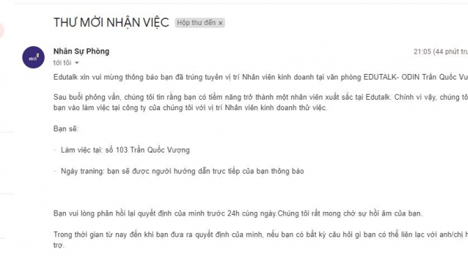 Nh&acirc;n vi&ecirc;n thực tập b&aacute;n h&agrave;ng , tư vấn sản phẩm , chăm s&oacute;c kh&aacute;ch h&agrave;ng cho C&ocirc;ng Ty Edutalk