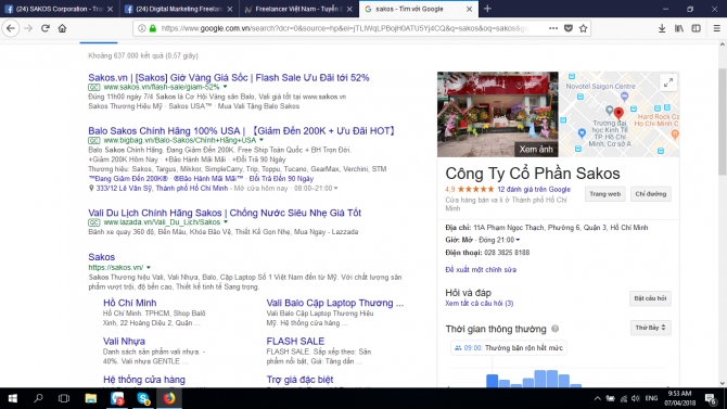 Quảng c&aacute;o Adwords cho Sakos