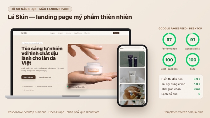 Mẫu landing page thương hiệu mỹ phẩm thi&ecirc;n nhi&ecirc;n &ndash; tối ưu hiển thị di động