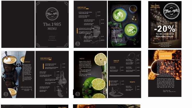 Thiết kế Menu, brochure the 1985 coffee