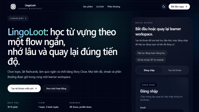 LingoLoot - Ứng dụng học ng&ocirc;n ngữ tương t&aacute;c k&eacute;o-thả theo cốt truyện t&iacute;ch hợp AI