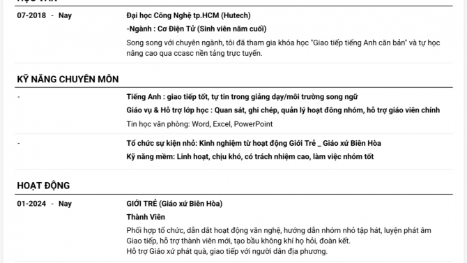 trợ giảng Anh Văn, kỹ thuật vi&ecirc;n Thiết Kế