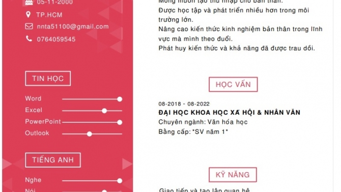 CV Nguyễn Nguy&ecirc;n Thảo Anh