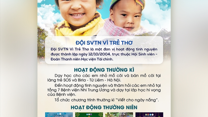 Ấn phẩm giới thiệu Đội SVTN V&igrave; Trẻ Thơ - Học Viện T&agrave;i Ch&iacute;nh