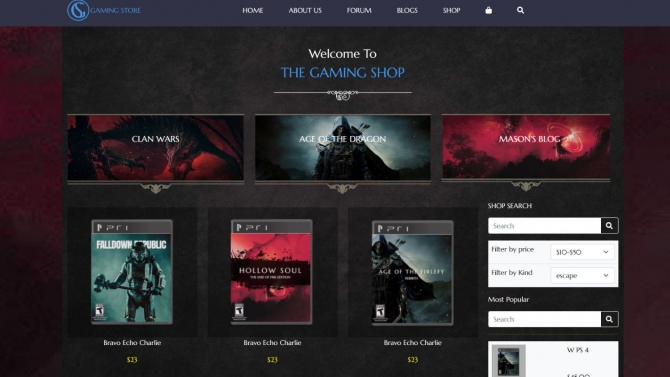 giao diện web về gamingshop