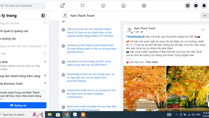 Quản l&yacute; fanpage Nam Thanh Travel