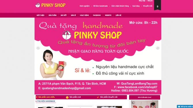 Thiết kế website Qu&agrave; tặng handmade Pinky Shop