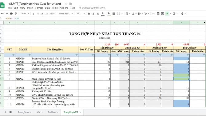 Phần mềm Quản l&yacute; kho tr&ecirc;n Google Drive.