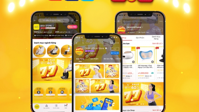 Thiết kế bộ h&igrave;nh ảnh nhận diện Sale 7.7 OKIA