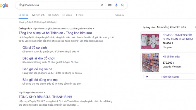 Seo website bỉm sữa