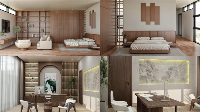 Ph&ograve;ng l&agrave;m việc, ph&ograve;ng ngủ_Villa Japandi