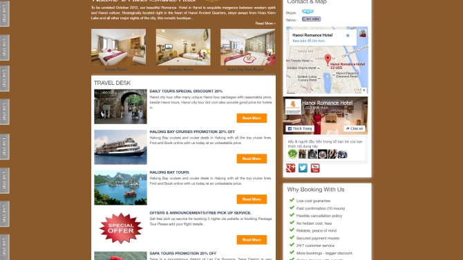 Web kh&aacute;ch sạn Hanoi Romance hotel