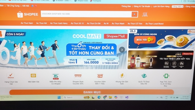 Thiết kế website m&ocirc; phỏng Shopee