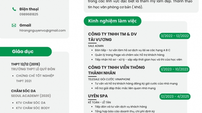 Chăm s&oacute;c kh&aacute;ch h&agrave;ng, telesale, thiết kế poster ( nghiệp dư)