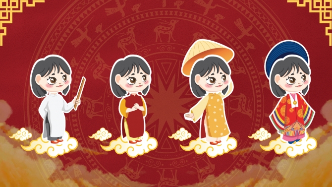 Vẽ sticker nh&acirc;n vật C&ocirc; Gi&aacute;o - 4 mẫu &aacute;o d&agrave;i
