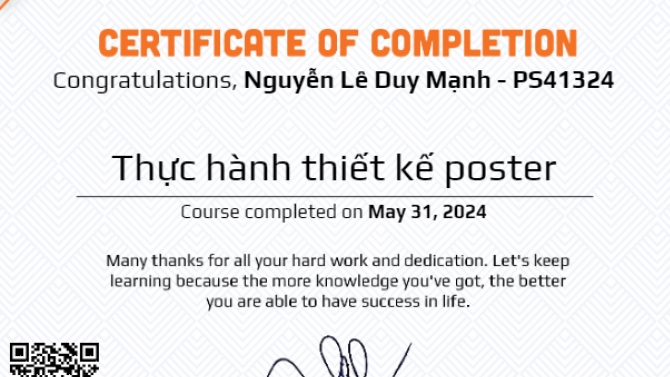 Bằng chứng nhận Kh&oacute;a học Thiết kế Poster