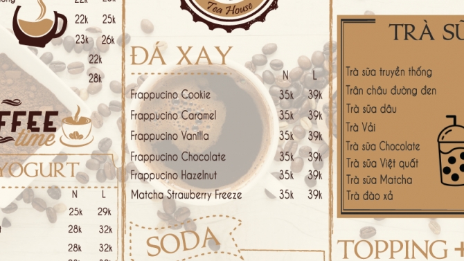 Menu qu&aacute;n My Kaf&eacute;
