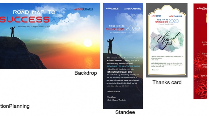 Thiết kế banner, stadee, Thanks card, menu sự kiện của Action coach
